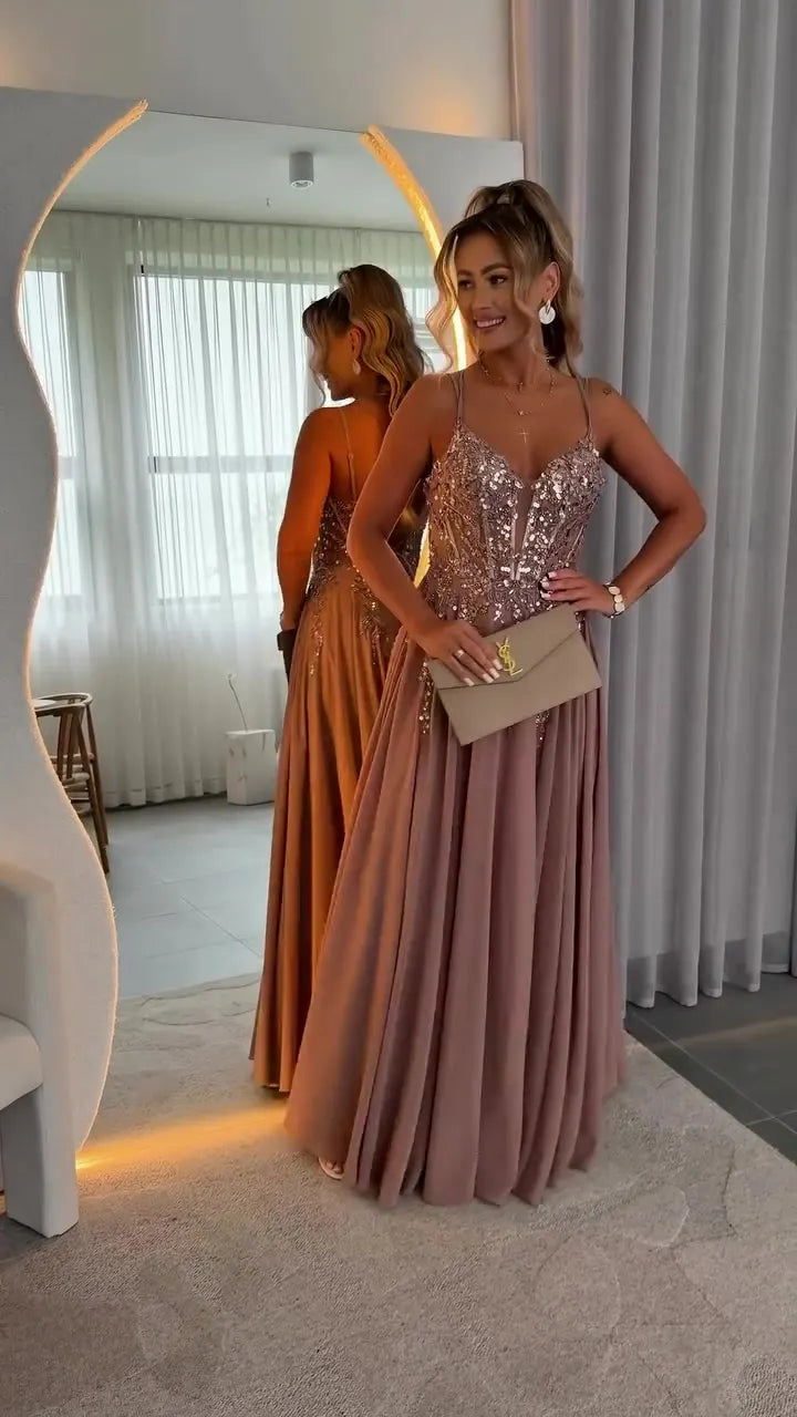 💎 Women's Elegant Sequin-Embroidered Waist-Defining Slit Dress