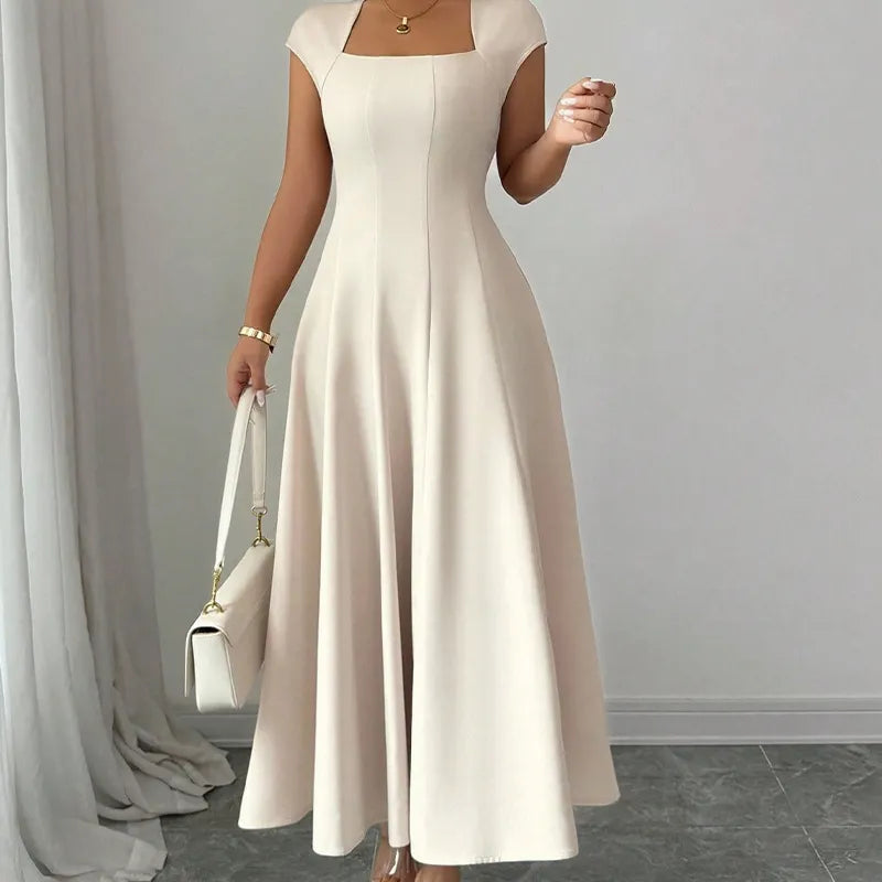 🔥 Last Day 49% OFF – Women Elegant Square Neck A Line Dress Slim Fit Long Dress