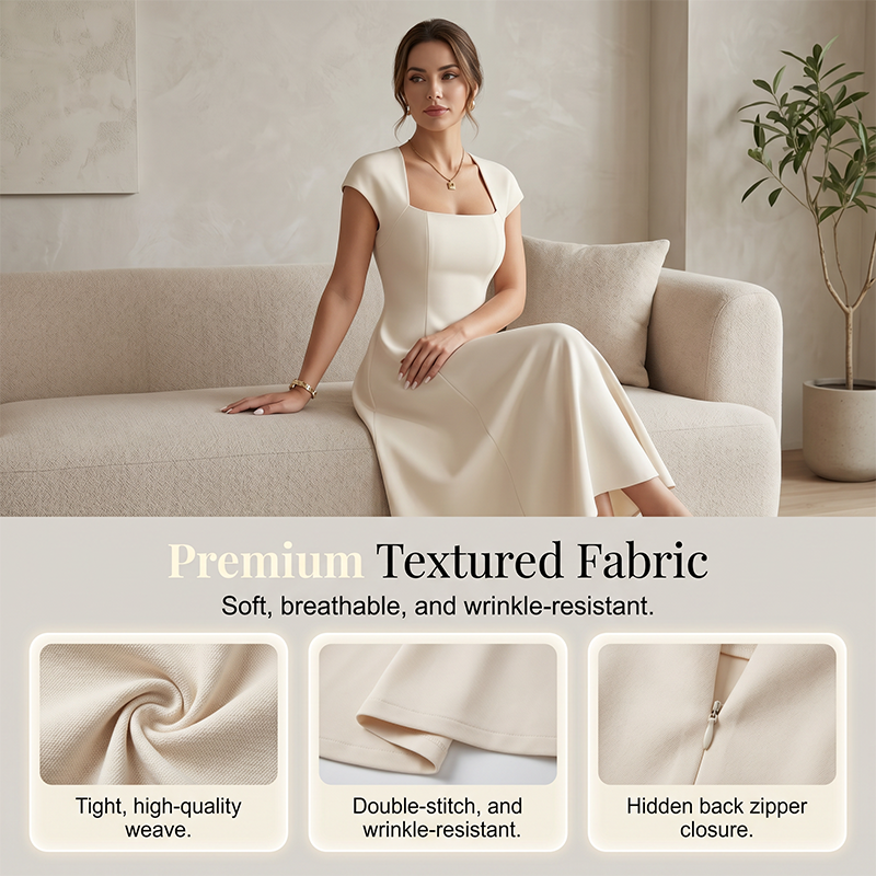 🔥 Last Day 49% OFF – Women Elegant Square Neck A Line Dress Slim Fit Long Dress