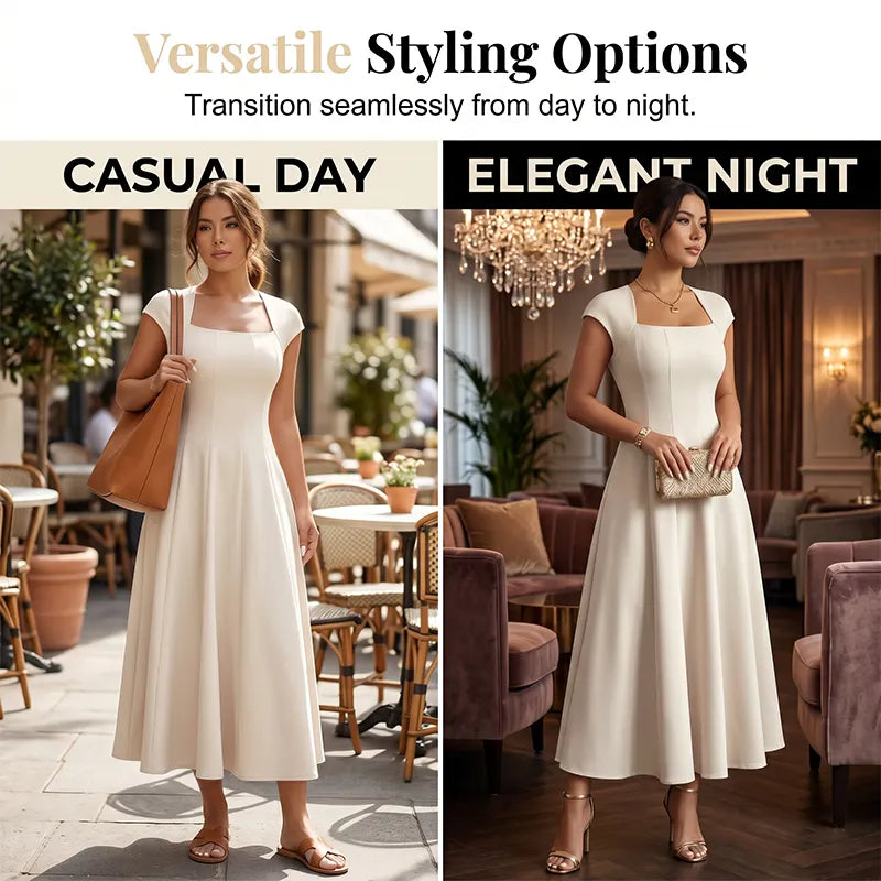 🔥 Last Day 49% OFF – Women Elegant Square Neck A Line Dress Slim Fit Long Dress