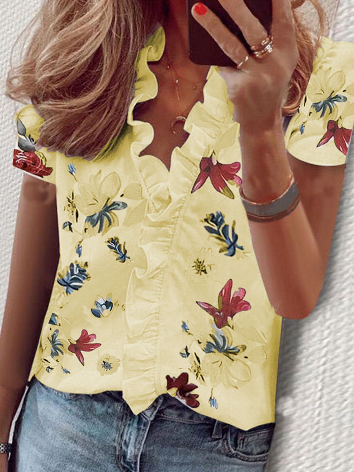 Short Sleeve-big flower yellow