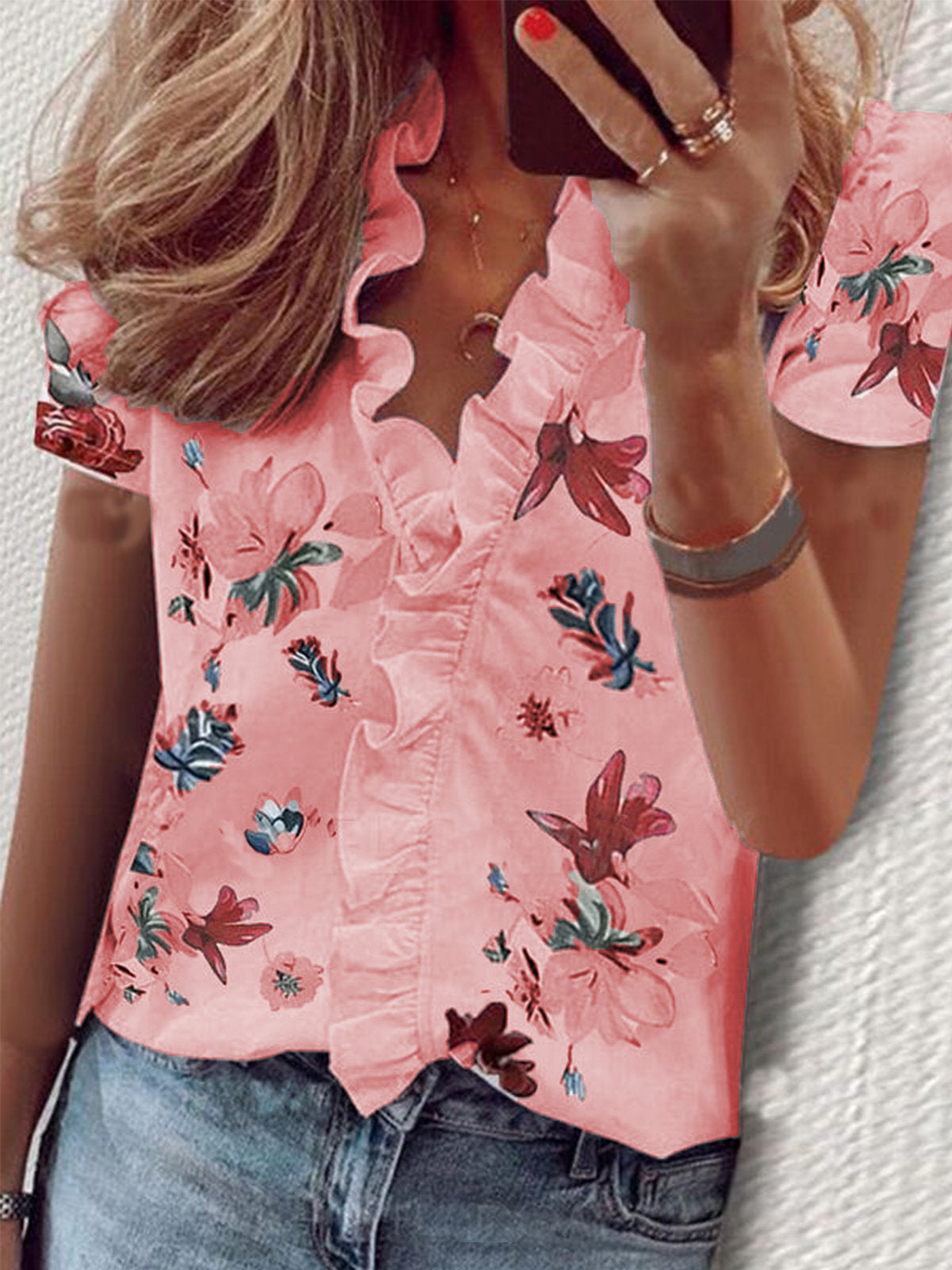 Short Sleeve-big flower Pink