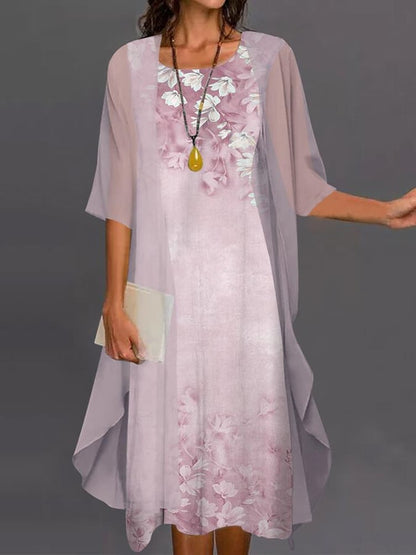 Women's Fashion Casual Printed Two Piece Cardigan Dress