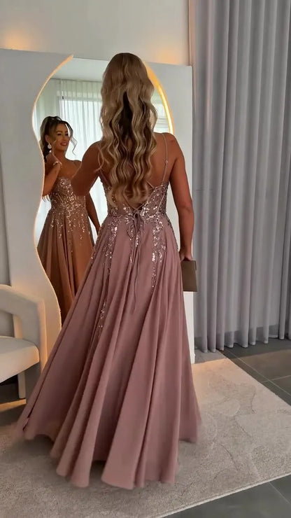 💎 Women's Elegant Sequin-Embroidered Waist-Defining Slit Dress