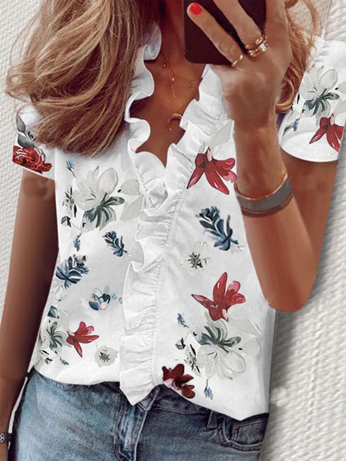 Short Sleeve-big flower and White