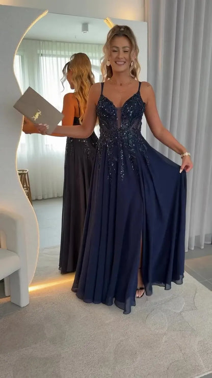 💎 Women's Elegant Sequin-Embroidered Waist-Defining Slit Dress