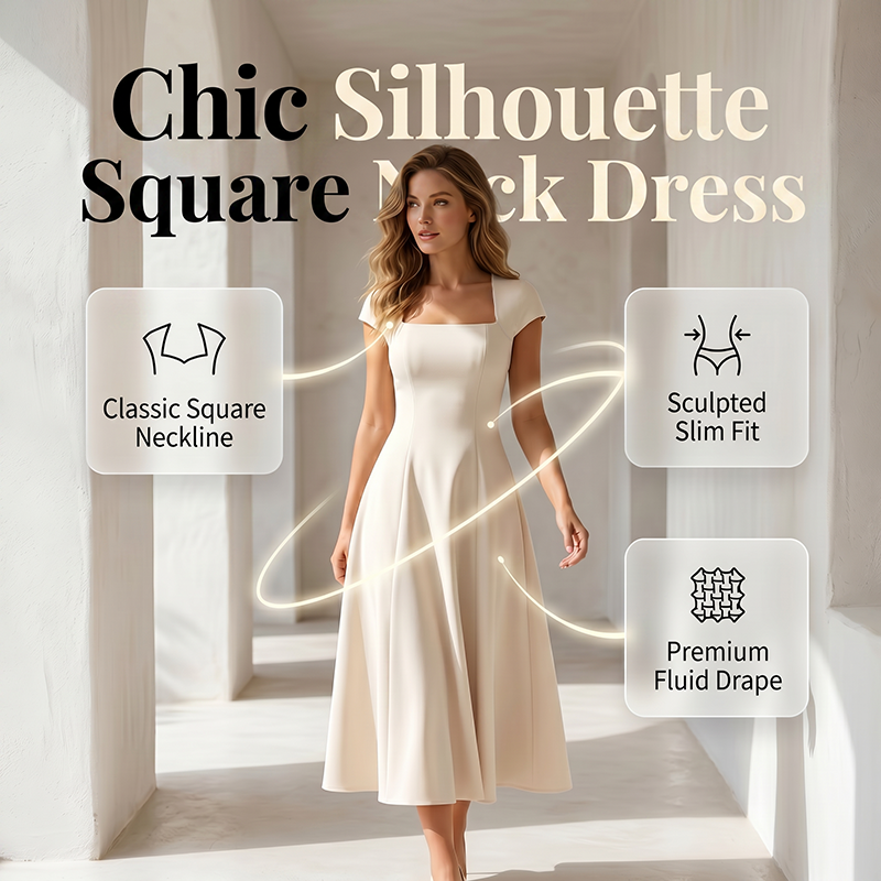 🔥 Last Day 49% OFF – Women Elegant Square Neck A Line Dress Slim Fit Long Dress