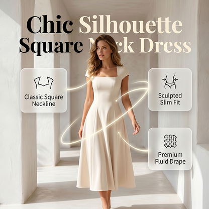 🔥 Last Day 49% OFF – Women Elegant Square Neck A Line Dress Slim Fit Long Dress