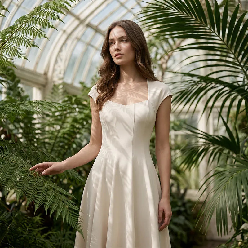 🔥 Last Day 49% OFF – Women Elegant Square Neck A Line Dress Slim Fit Long Dress