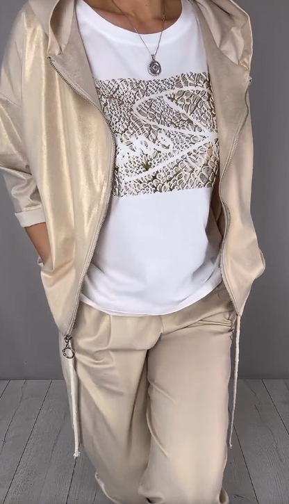 Stylish and casual hooded three-piece set