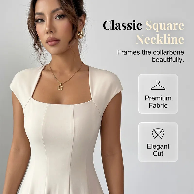 🔥 Last Day 49% OFF – Women Elegant Square Neck A Line Dress Slim Fit Long Dress