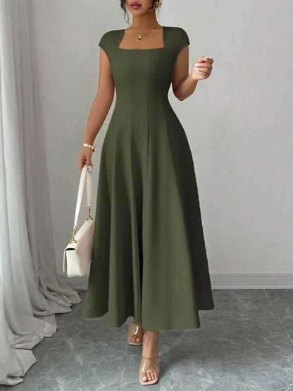 🔥 Last Day 49% OFF – Women Elegant Square Neck A Line Dress Slim Fit Long Dress