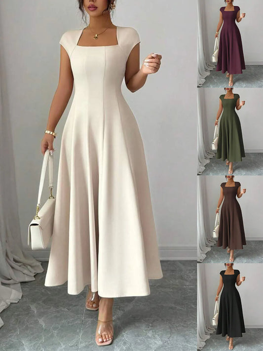 🔥 Last Day 49% OFF – Women Elegant Square Neck A Line Dress Slim Fit Long Dress
