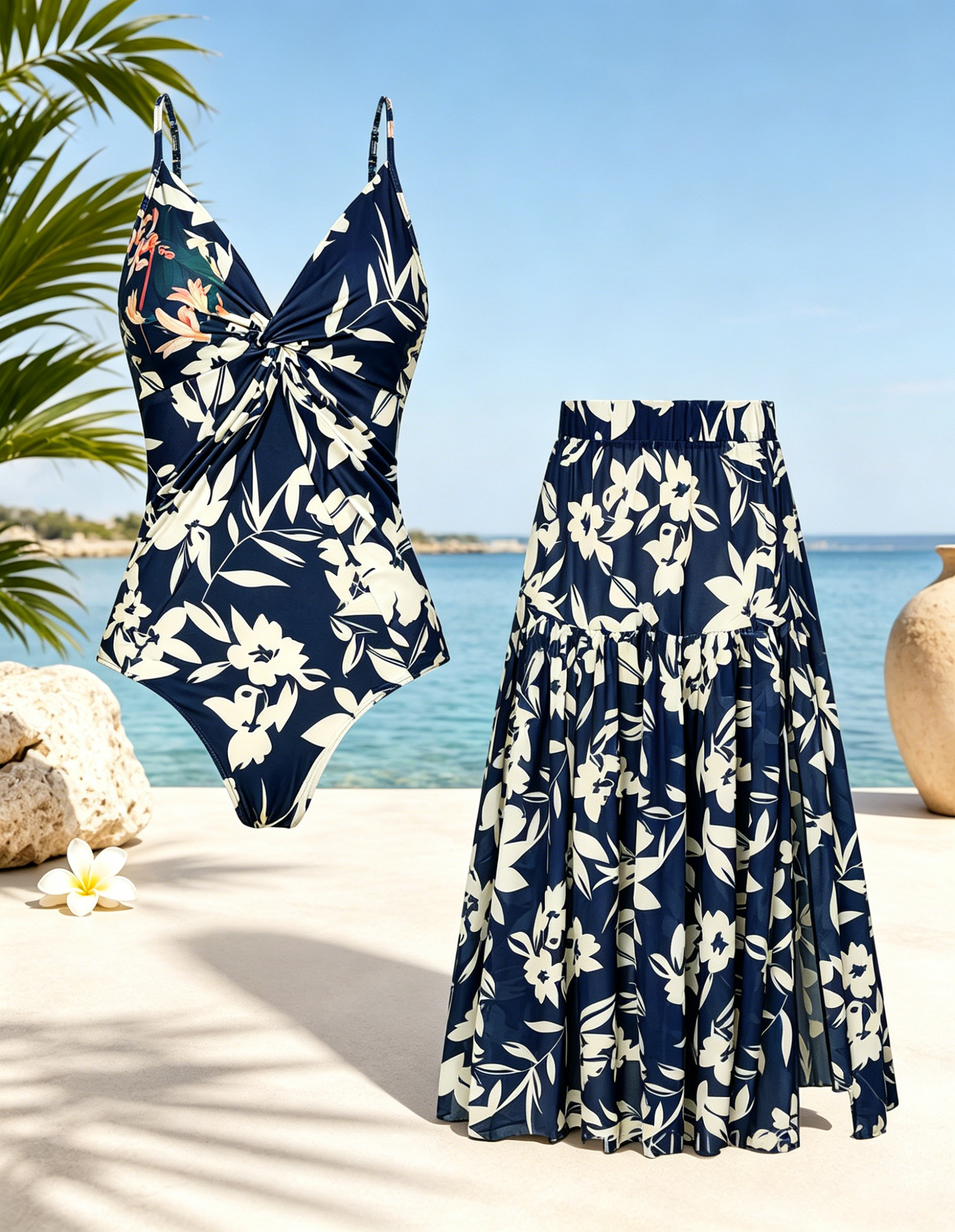 🌴 Women's One-Piece Swimsuit with Cover-Up Skirt