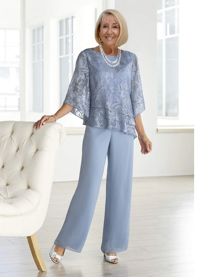 Women'S Chiffon Half-Sleeve Round Neck Set Loose Women'S Clothing Two-Piece Suit