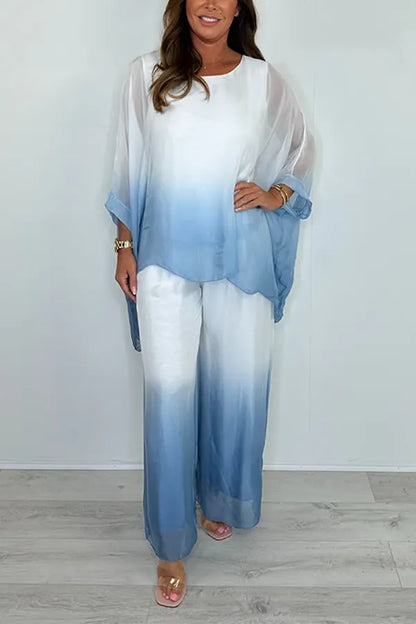 Silk Mix Dip Dye Floaty Trouser Co-ord