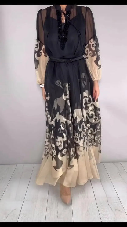 Printed Sheer Chiffon Two Piece Maxi Dress
