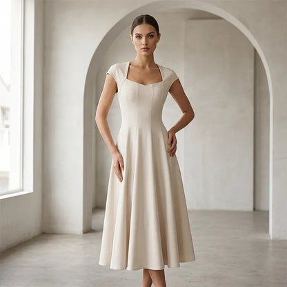 🔥 Last Day 49% OFF – Women Elegant Square Neck A Line Dress Slim Fit Long Dress