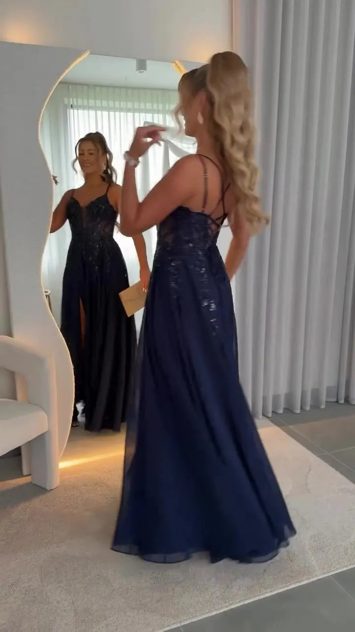 💎 Women's Elegant Sequin-Embroidered Waist-Defining Slit Dress