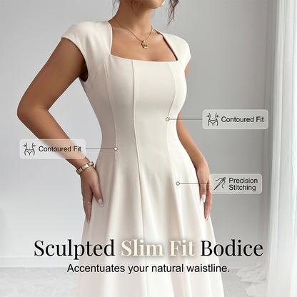 🔥 Last Day 49% OFF – Women Elegant Square Neck A Line Dress Slim Fit Long Dress