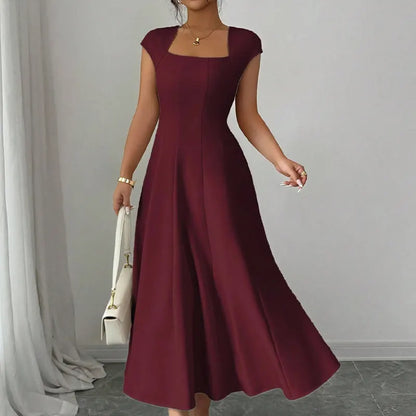 🔥 Last Day 49% OFF – Women Elegant Square Neck A Line Dress Slim Fit Long Dress