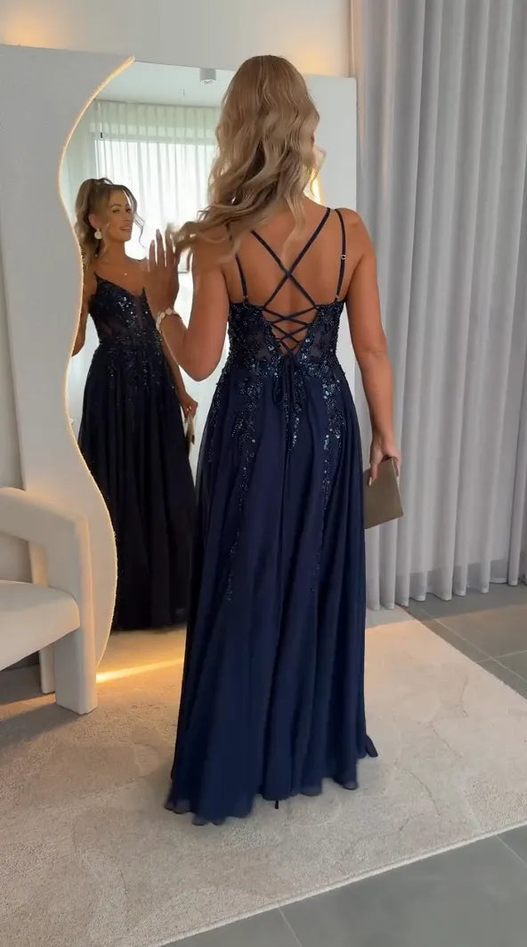💎 Women's Elegant Sequin-Embroidered Waist-Defining Slit Dress