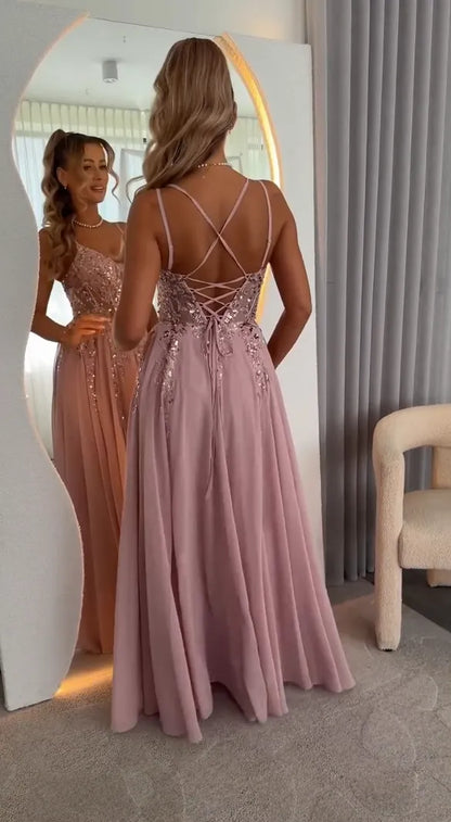 💎 Women's Elegant Sequin-Embroidered Waist-Defining Slit Dress