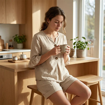 Women's Cotton Ruffled Sleeve Casual Suit