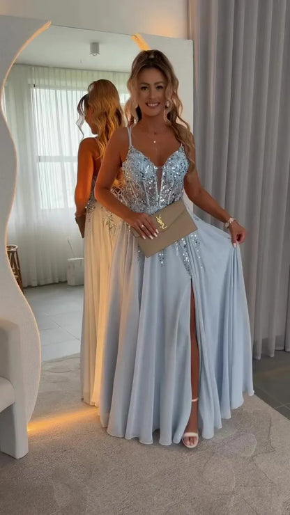 💎 Women's Elegant Sequin-Embroidered Waist-Defining Slit Dress