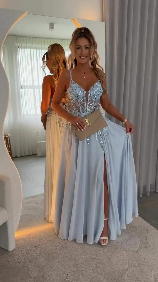 💎 Women's Elegant Sequin-Embroidered Waist-Defining Slit Dress